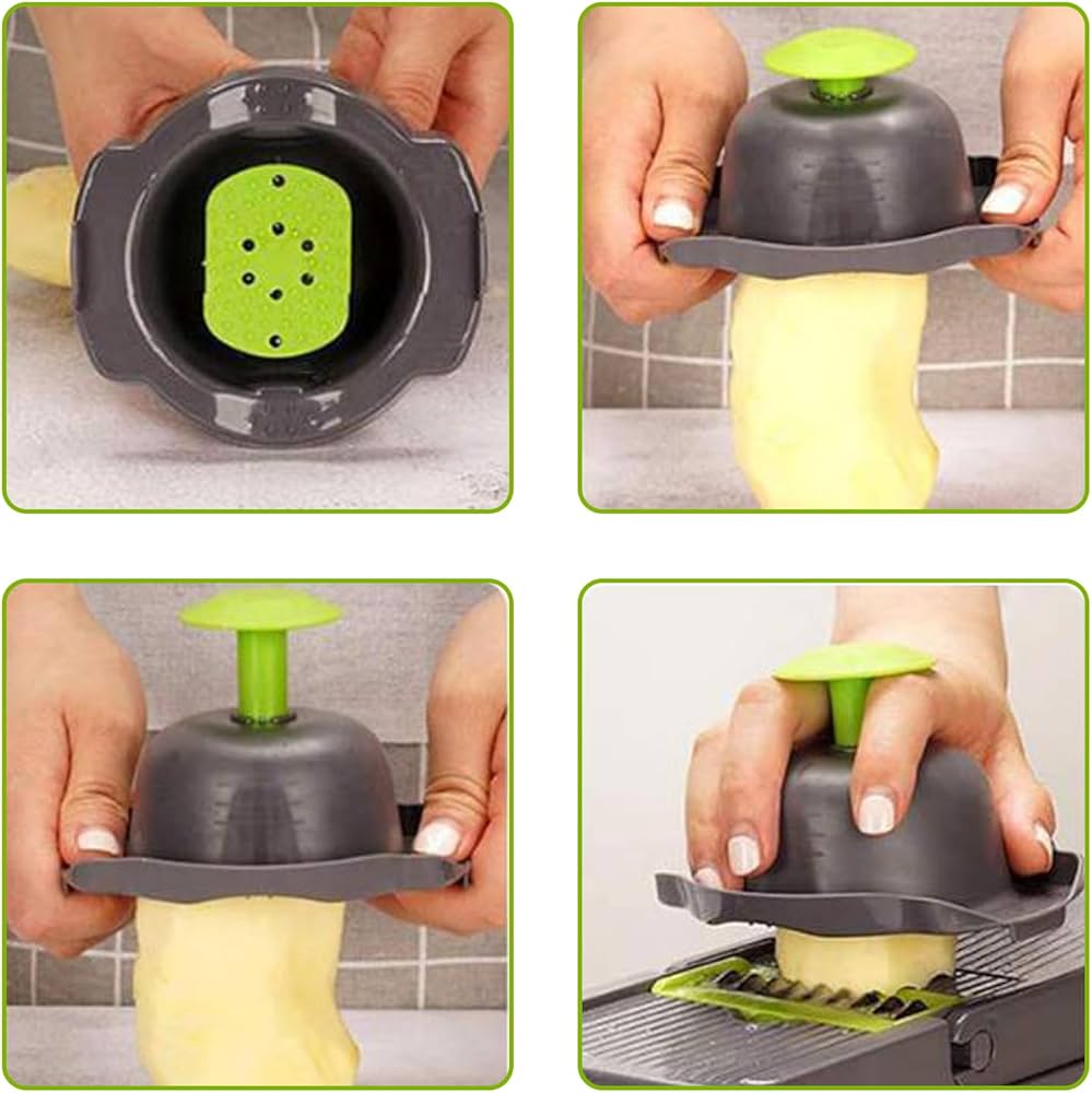 Coupe-Légumes Multifonction 14 en 1 – Mandoline Professionnelle avec 8 Lames, Râpe, Trancheuse et Bac de Récupération